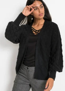 bonprix bonprix Jerséis|Ropa De Punto>Chaqueta de punto ajour Negro