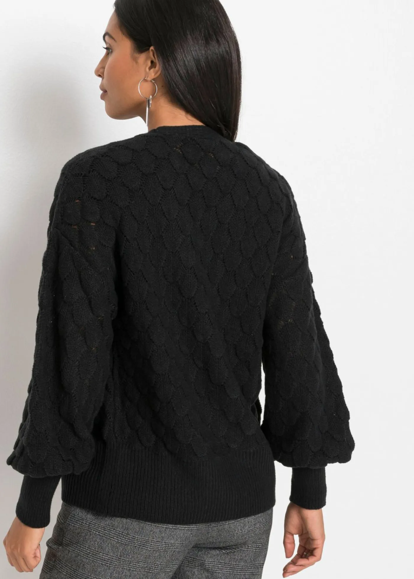 bonprix bonprix Jerséis|Ropa De Punto>Chaqueta de punto ajour Negro