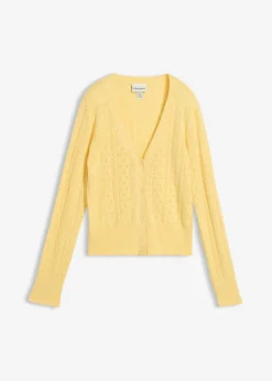 bonprix bonprix Premium|Jerséis>Chaqueta de punto ajour con mezcla de seda Amarillo claro