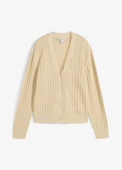 bonprix bonprix Premium|Jerséis>Chaqueta de punto ajour con contenido de lino Arena claro