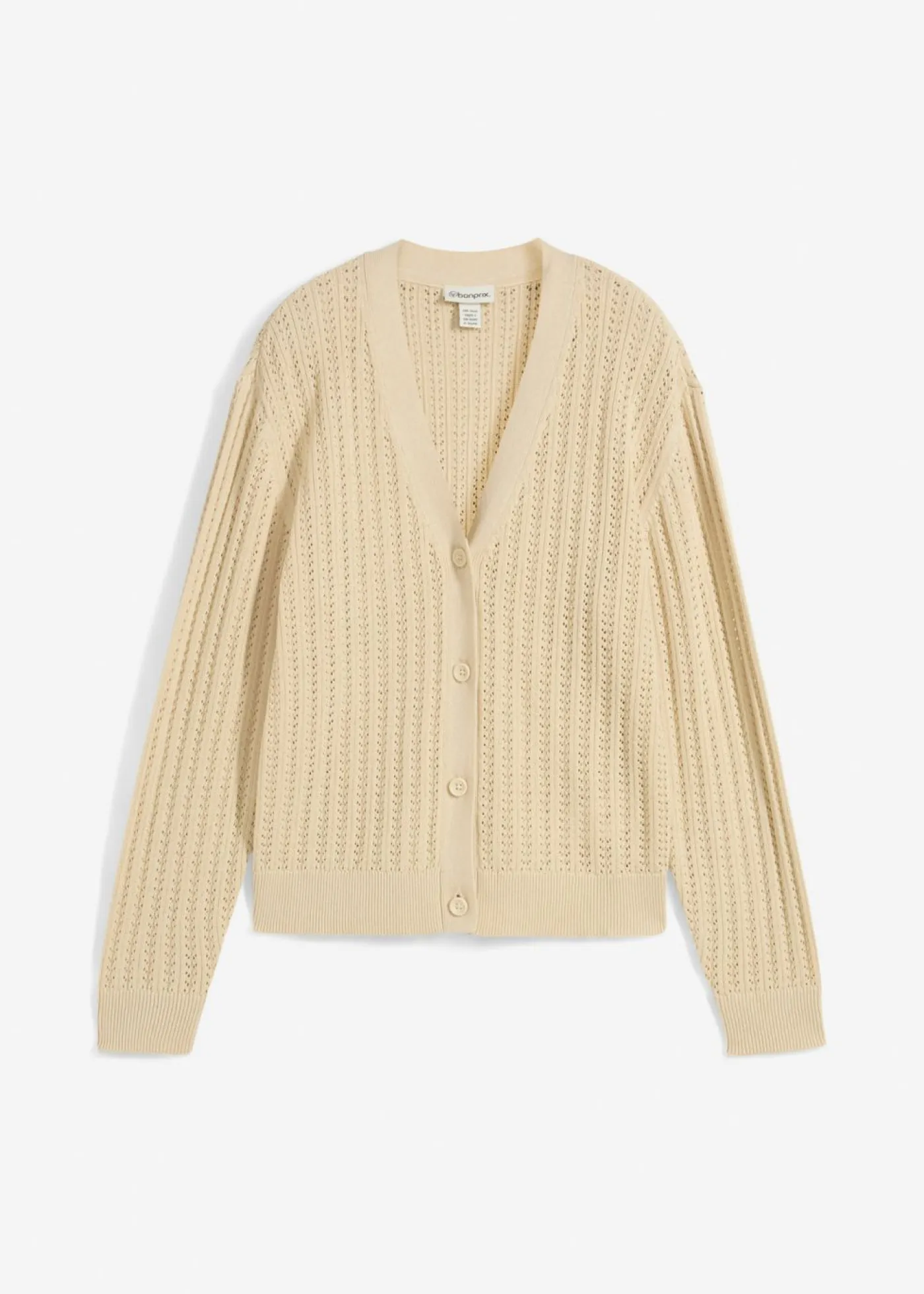 bonprix bonprix Premium|Jerséis>Chaqueta de punto ajour con contenido de lino Arena claro