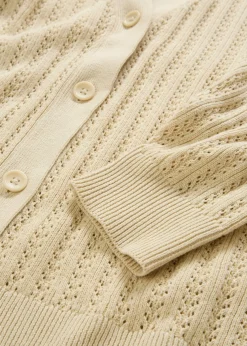 bonprix bonprix Premium|Jerséis>Chaqueta de punto ajour con contenido de lino Arena claro