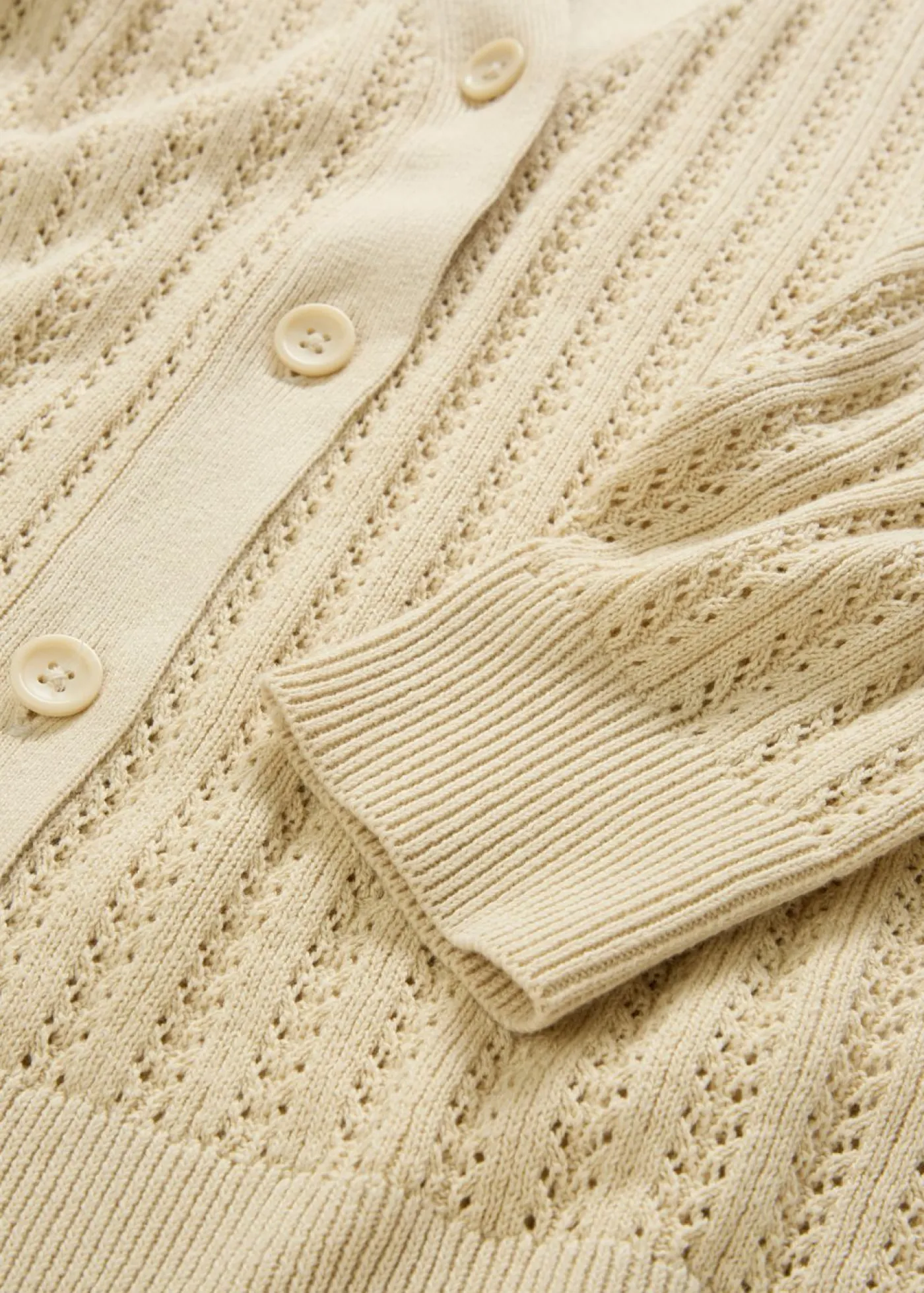 bonprix bonprix Premium|Jerséis>Chaqueta de punto ajour con contenido de lino Arena claro