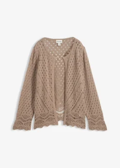 bonprix bonprix Jerséis|Novedades>Chaqueta de punto ajour de algodón puro Marrón grisáceo