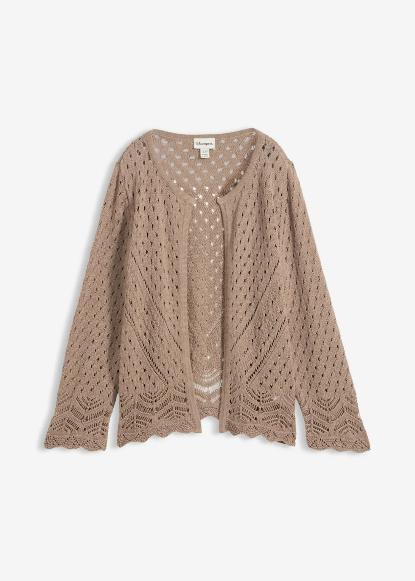 bonprix bonprix Jerséis|Novedades>Chaqueta de punto ajour de algodón puro Marrón grisáceo