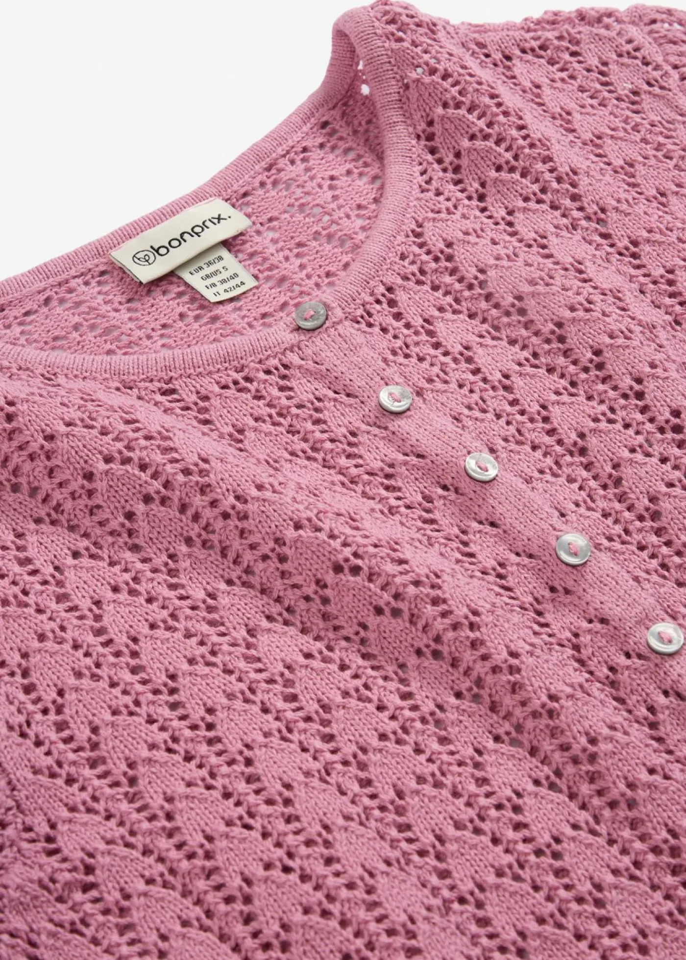 bonprix bonprix Jerséis|Novedades>Chaqueta de punto ajour de algodón puro Malva