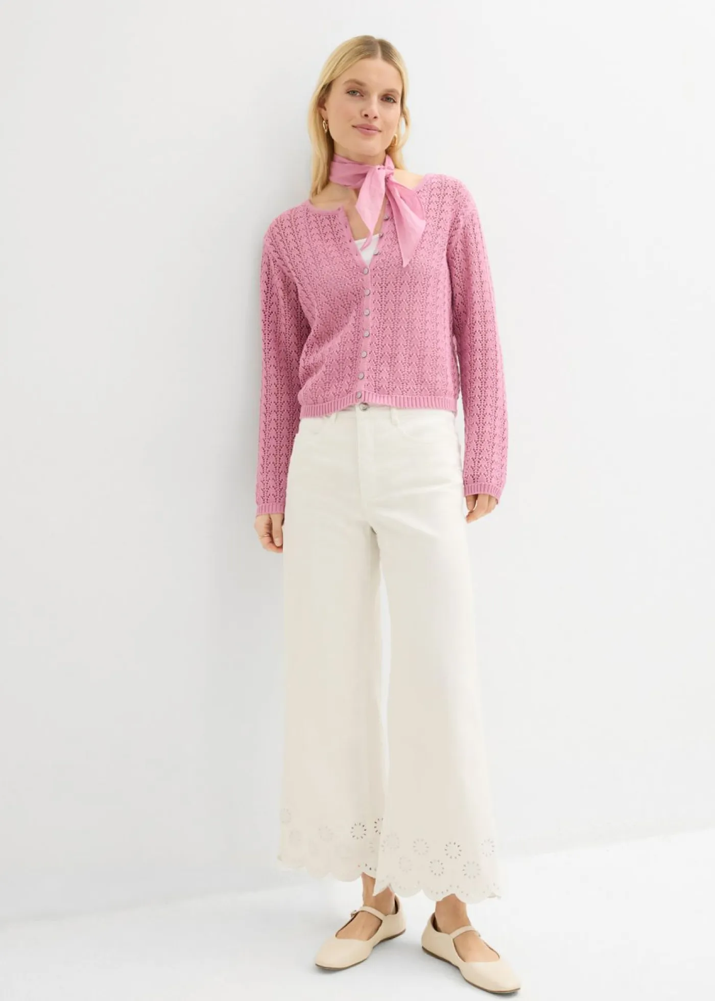 bonprix bonprix Jerséis|Novedades>Chaqueta de punto ajour de algodón puro Malva