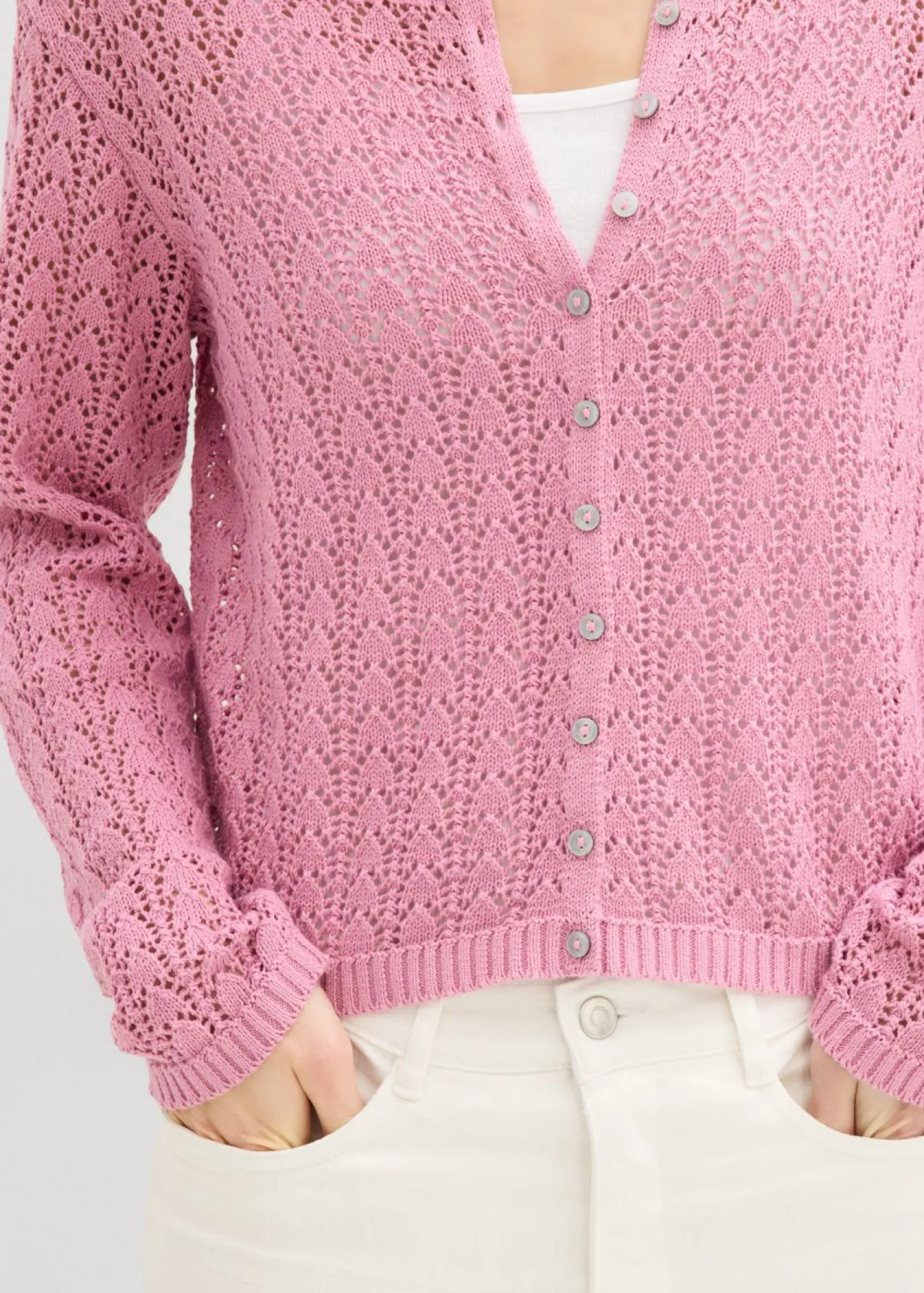 bonprix bonprix Jerséis|Novedades>Chaqueta de punto ajour de algodón puro Malva