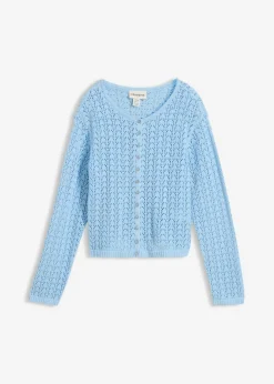 bonprix bonprix Jerséis|Novedades>Chaqueta de punto ajour de algodón puro Azul claro