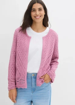 bonprix bonprix Jerséis|Novedades>Chaqueta de punto ajour de algodón puro Malva