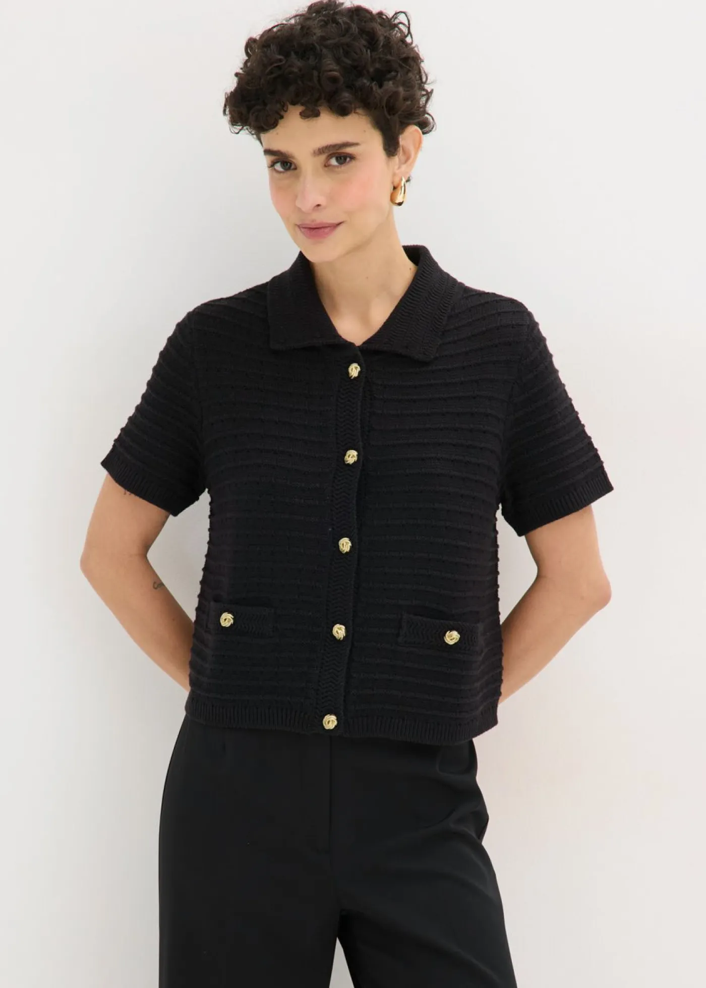 bonprix bonprix Jerséis|Ropa De Punto>Chaqueta de punto con botones decorativos Negro