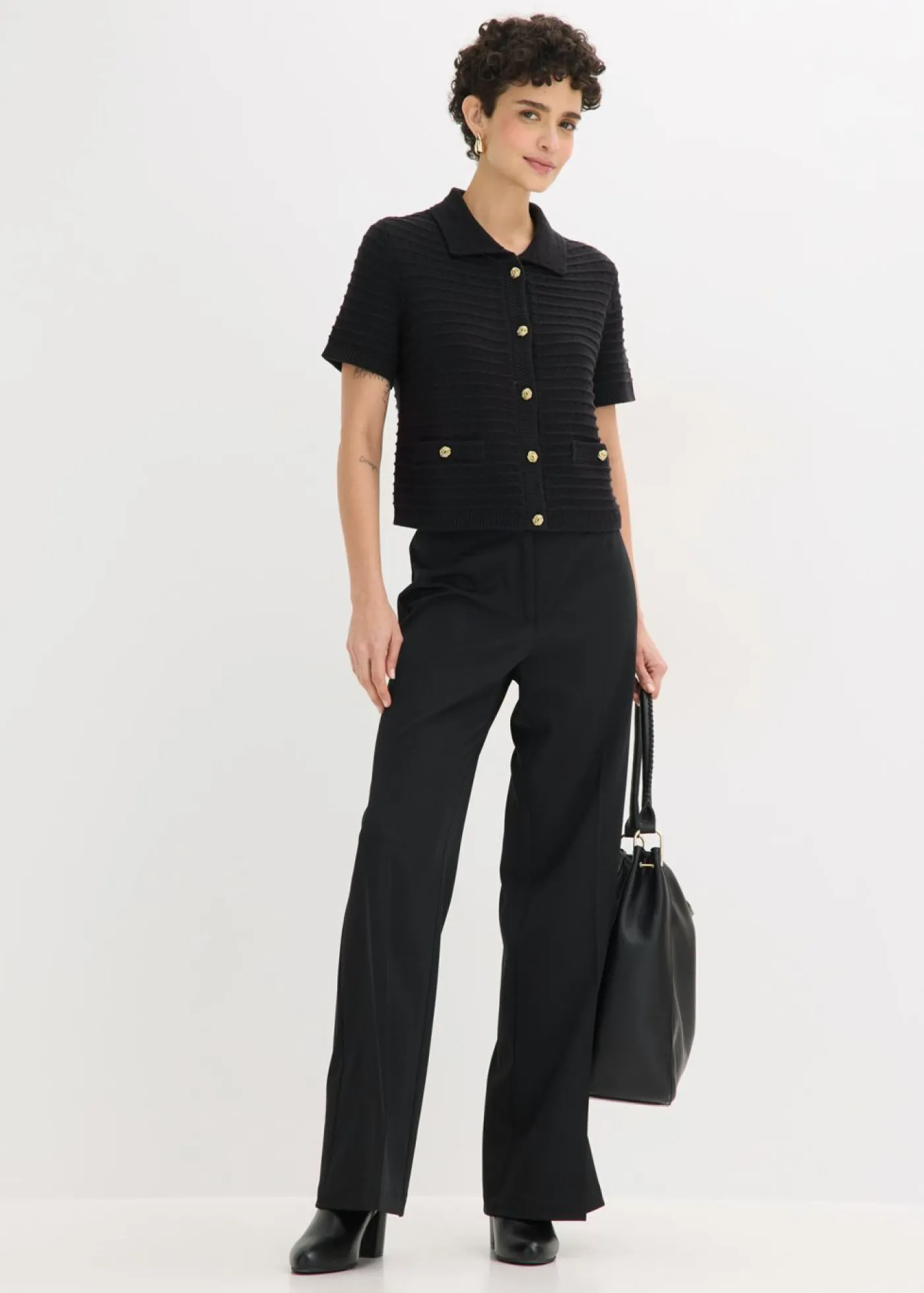 bonprix bonprix Jerséis|Ropa De Punto>Chaqueta de punto con botones decorativos Negro