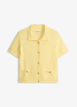 bonprix bonprix Jerséis|Ropa De Punto>Chaqueta de punto con botones decorativos Amarillo claro