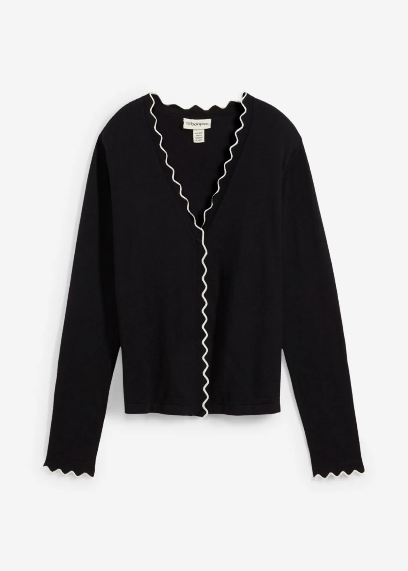 bonprix bonprix Premium|Jerséis>Chaqueta de punto con contenido de seda Negro-blanco lana