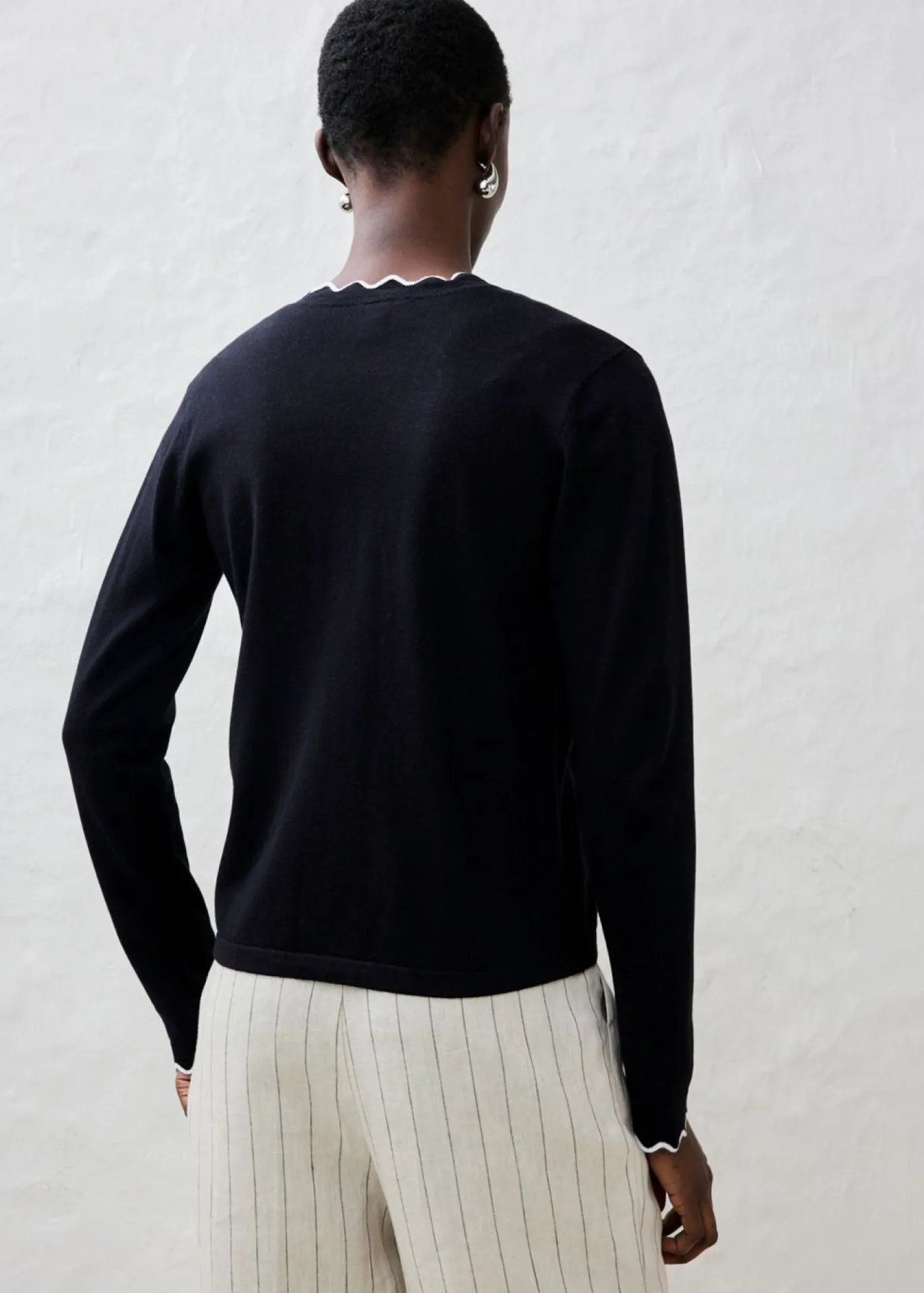 bonprix bonprix Premium|Jerséis>Chaqueta de punto con contenido de seda Negro-blanco lana