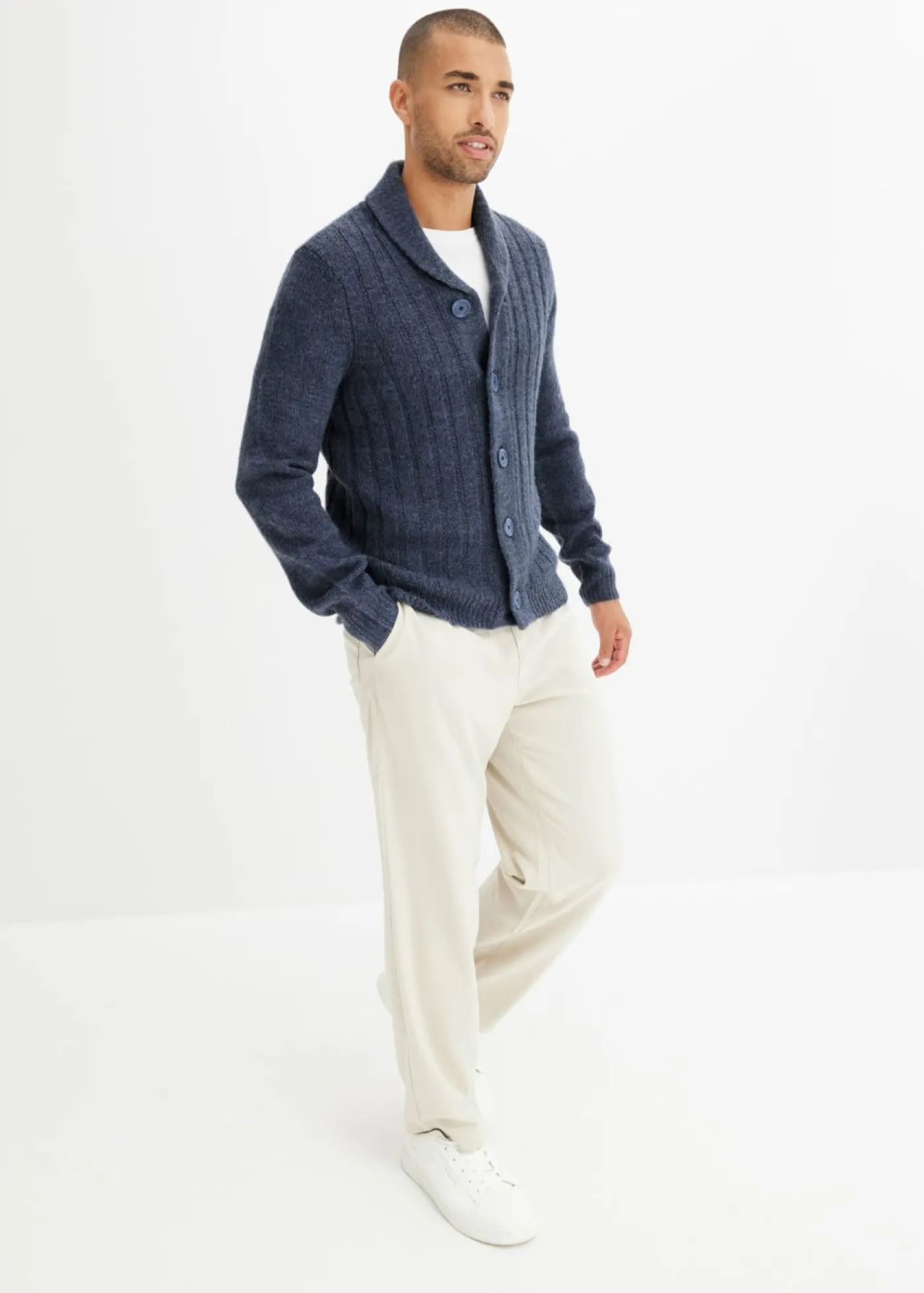 bonprix bonprix Jerséis Y Cárdigans>Chaqueta de punto con diseño acanalado Índigo jaspeado