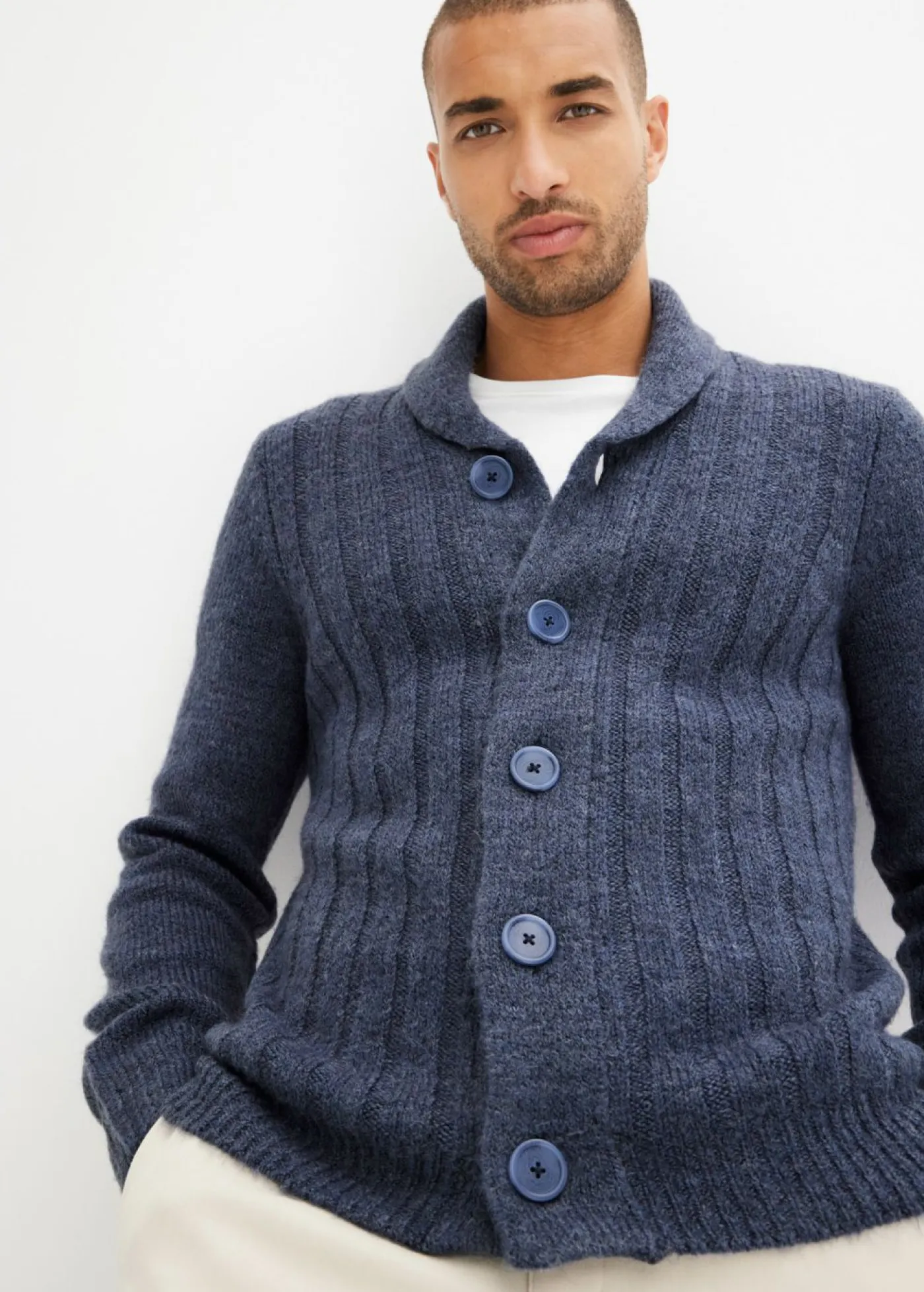 bonprix bonprix Jerséis Y Cárdigans>Chaqueta de punto con diseño acanalado Índigo jaspeado