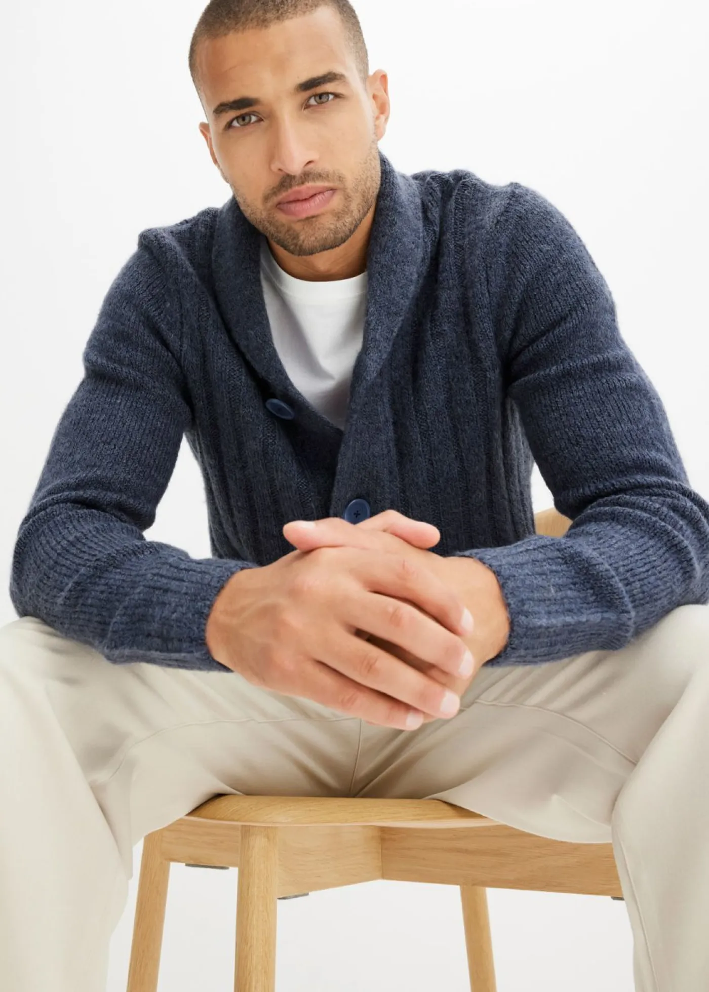 bonprix bonprix Jerséis Y Cárdigans>Chaqueta de punto con diseño acanalado Índigo jaspeado