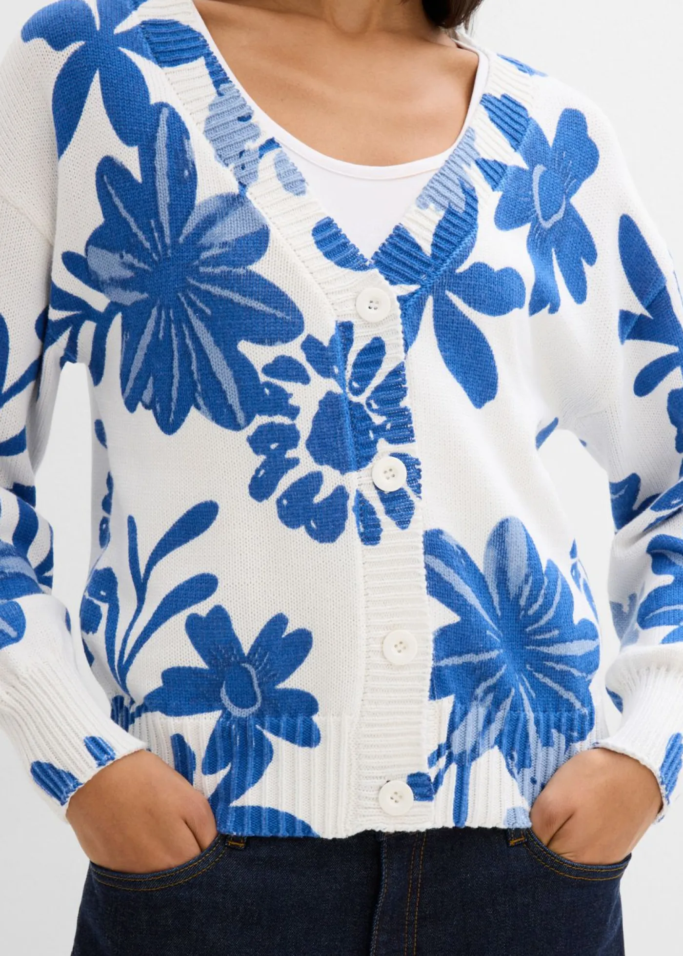 Mujer bonprix bonprix Chaqueta de punto con estampado de flores