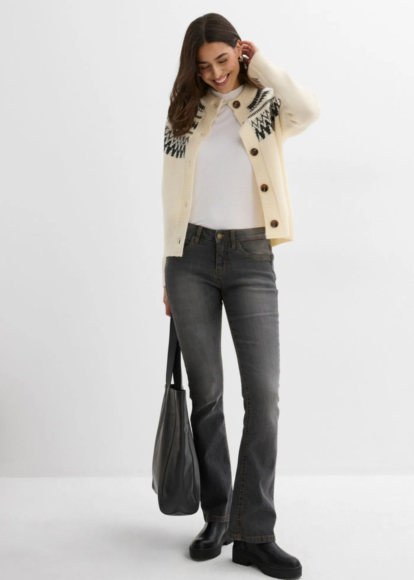 bonprix bonprix Jerséis>Chaqueta de punto con patrón nórdico Beige natural