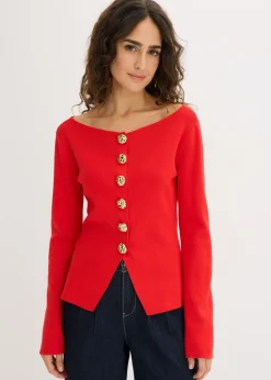 Mujer bonprix bonprix Chaqueta de punto con peplum y botones decorativos