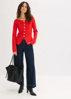 Mujer bonprix bonprix Chaqueta de punto con peplum y botones decorativos