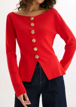 Mujer bonprix bonprix Chaqueta de punto con peplum y botones decorativos