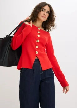 Mujer bonprix bonprix Chaqueta de punto con peplum y botones decorativos