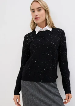 bonprix bonprix Jerséis|Ropa De Punto>Chaqueta de punto con piedras brillantes Negro
