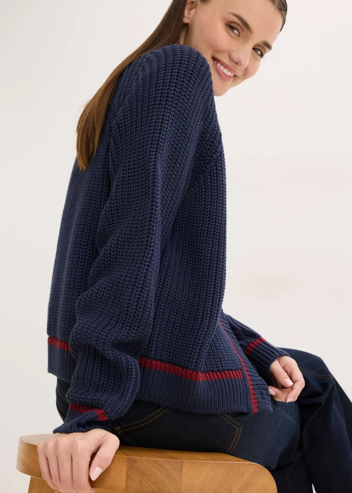 Mujer bonprix bonprix Chaqueta de punto con rayas en contraste