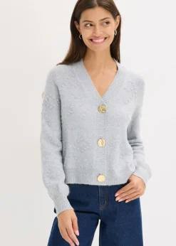 bonprix bonprix Jerséis|Ropa De Punto>Chaqueta de punto con textura gris claro jaspeado moteado