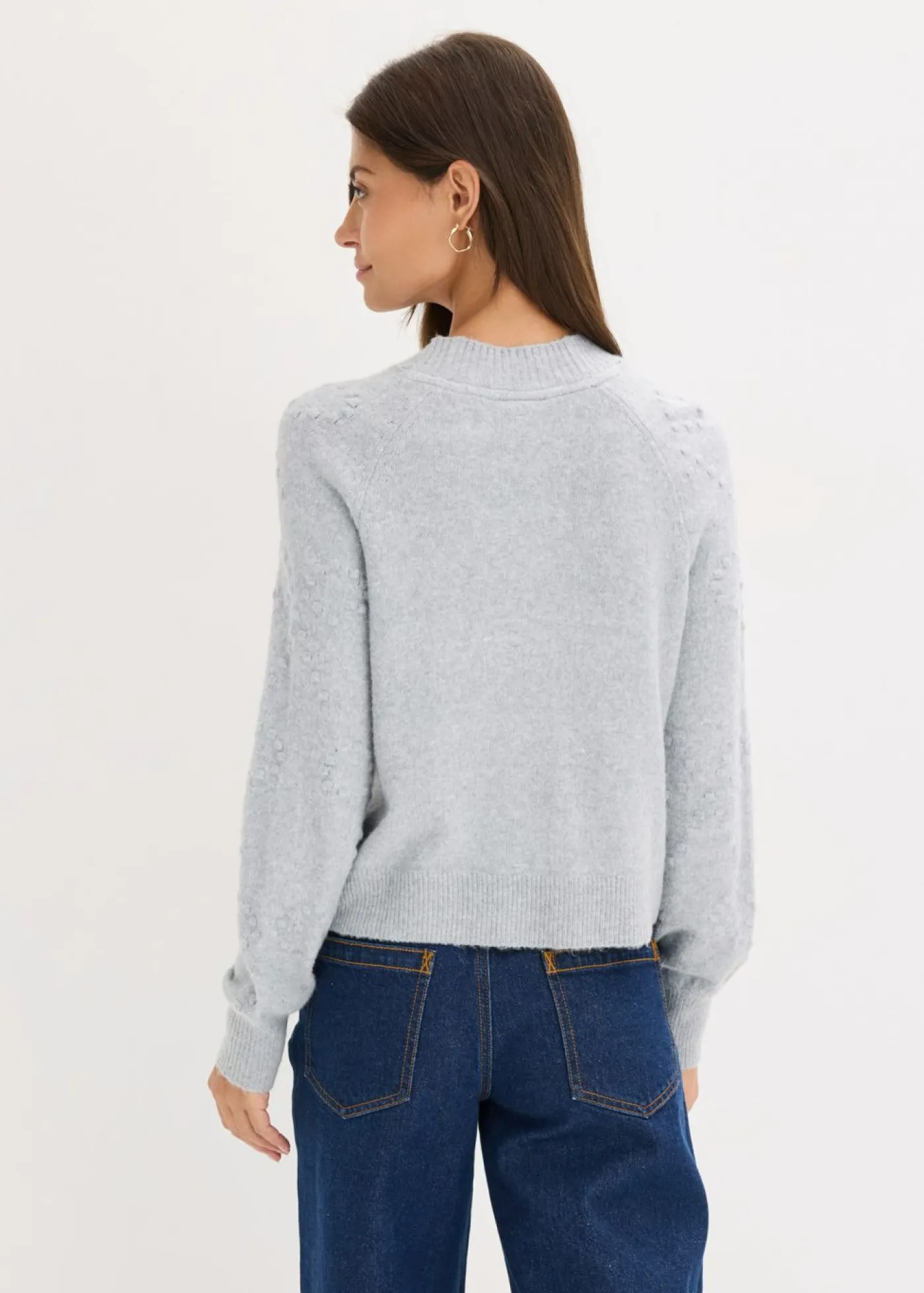 bonprix bonprix Jerséis|Ropa De Punto>Chaqueta de punto con textura gris claro jaspeado moteado