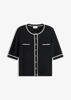 bonprix bonprix Jerséis|Novedades>Chaqueta de punto con viscosa Negro-blanco lana