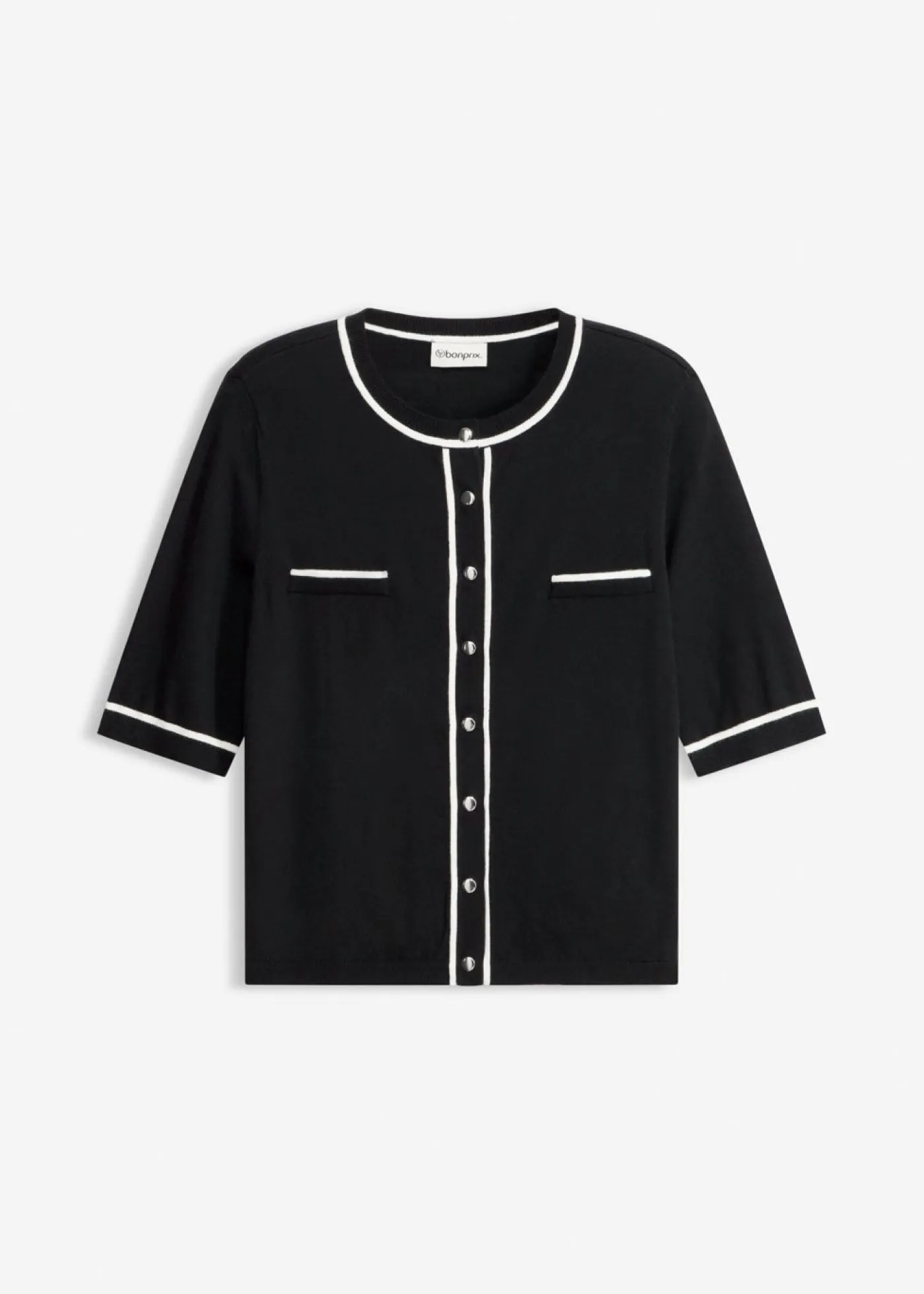 bonprix bonprix Jerséis|Novedades>Chaqueta de punto con viscosa Negro-blanco lana