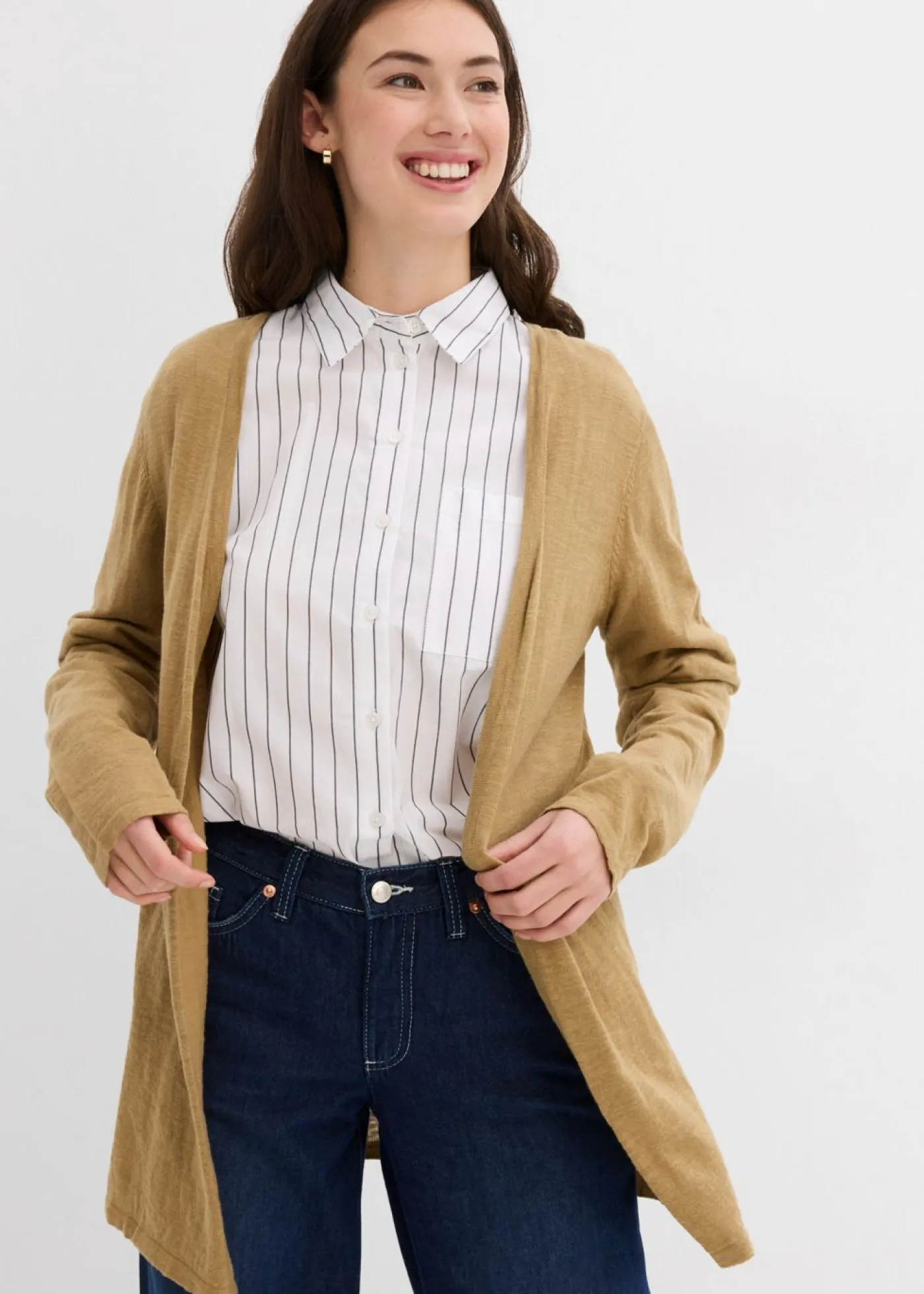 bonprix bonprix Básicos|Jerséis>Chaqueta de punto de algodón ligero y calidad superior Marrón caqui