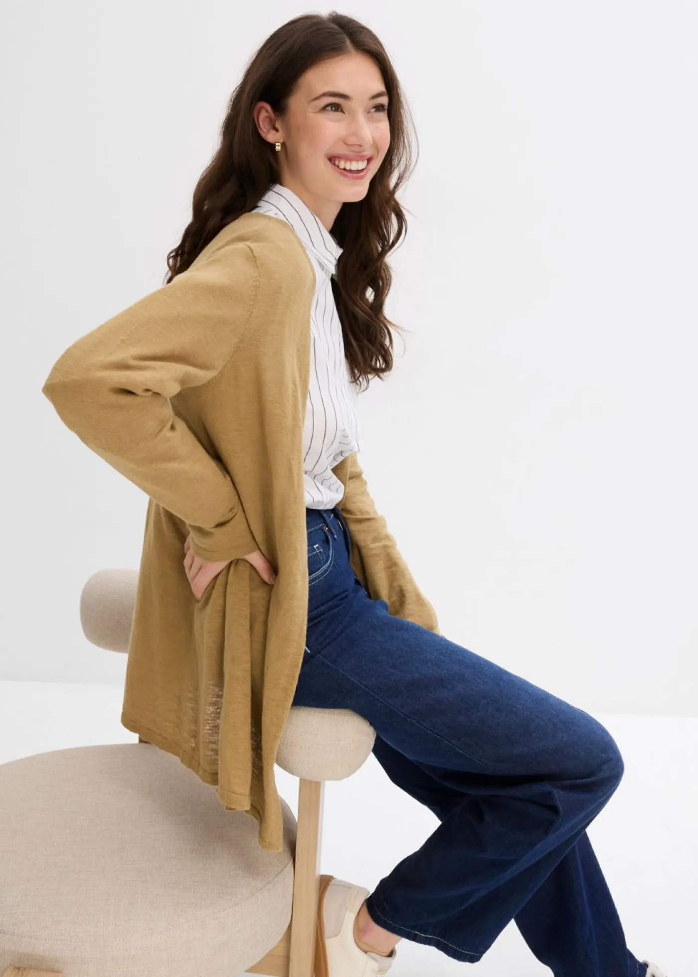 bonprix bonprix Básicos|Jerséis>Chaqueta de punto de algodón ligero y calidad superior Marrón caqui