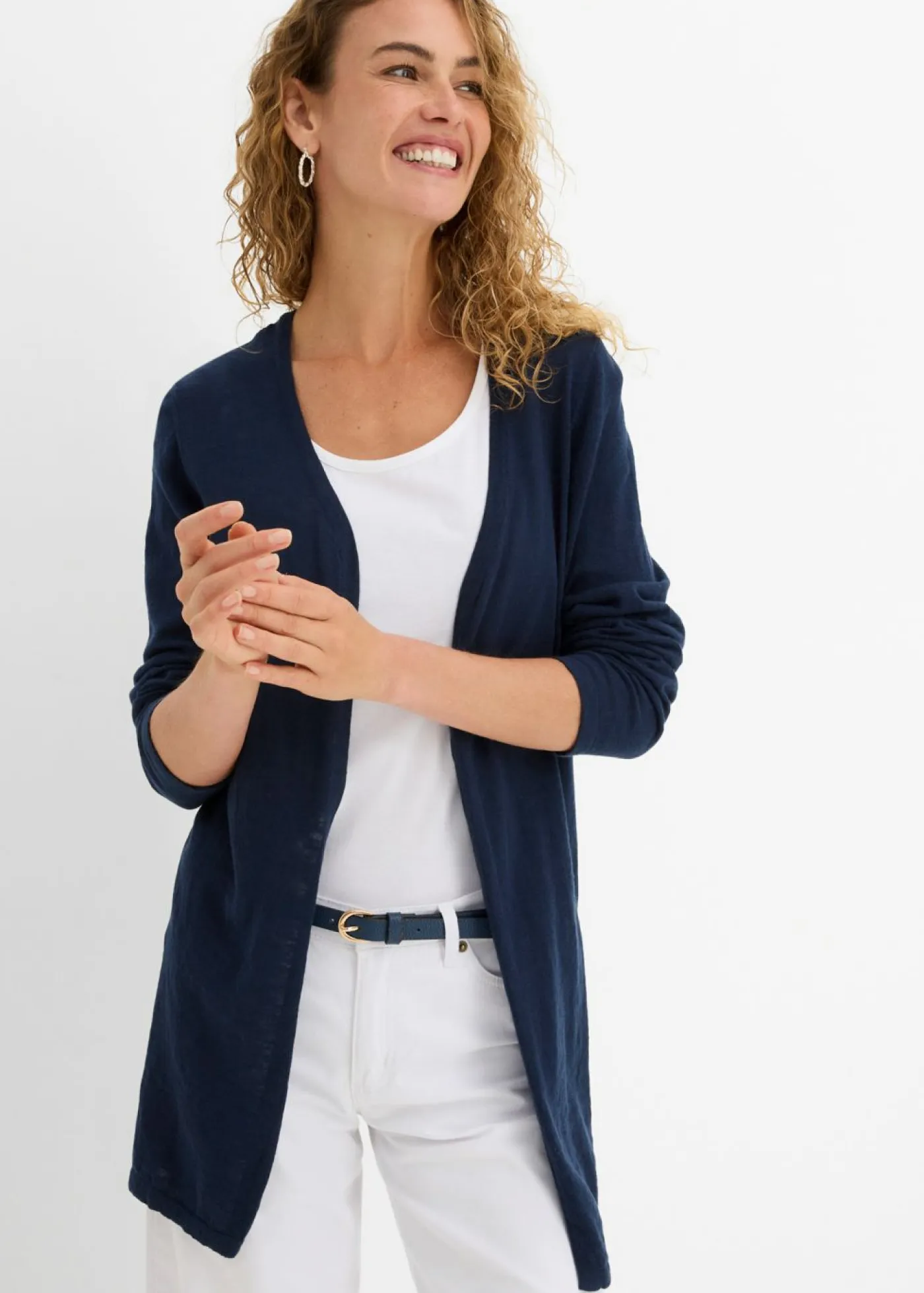bonprix bonprix Básicos|Jerséis>Chaqueta de punto de algodón ligero y calidad superior Azul marino