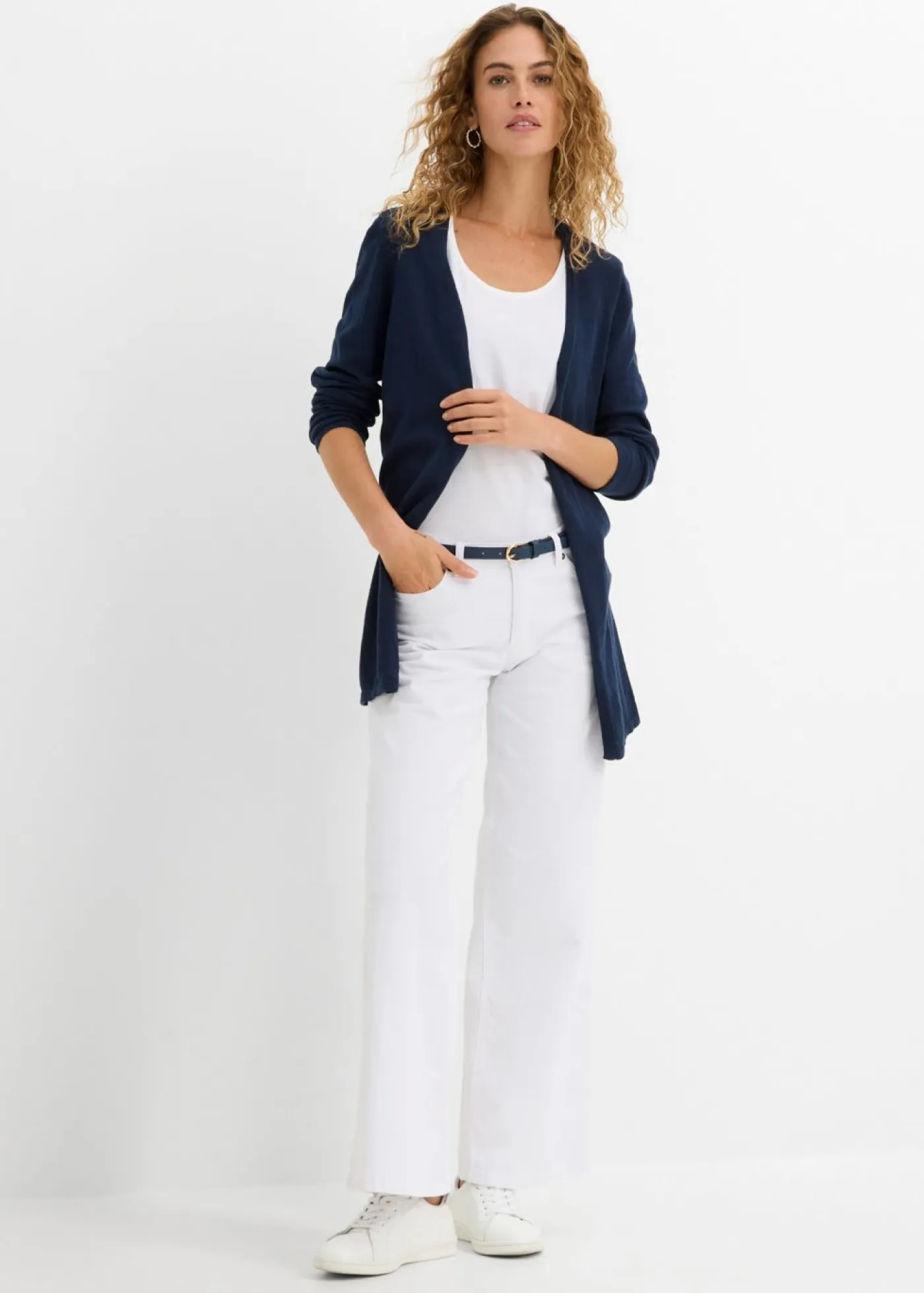 bonprix bonprix Básicos|Jerséis>Chaqueta de punto de algodón ligero y calidad superior Azul marino