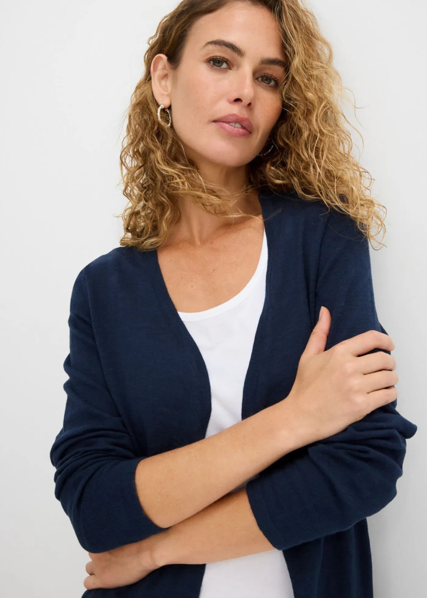 bonprix bonprix Básicos|Jerséis>Chaqueta de punto de algodón ligero y calidad superior Azul marino