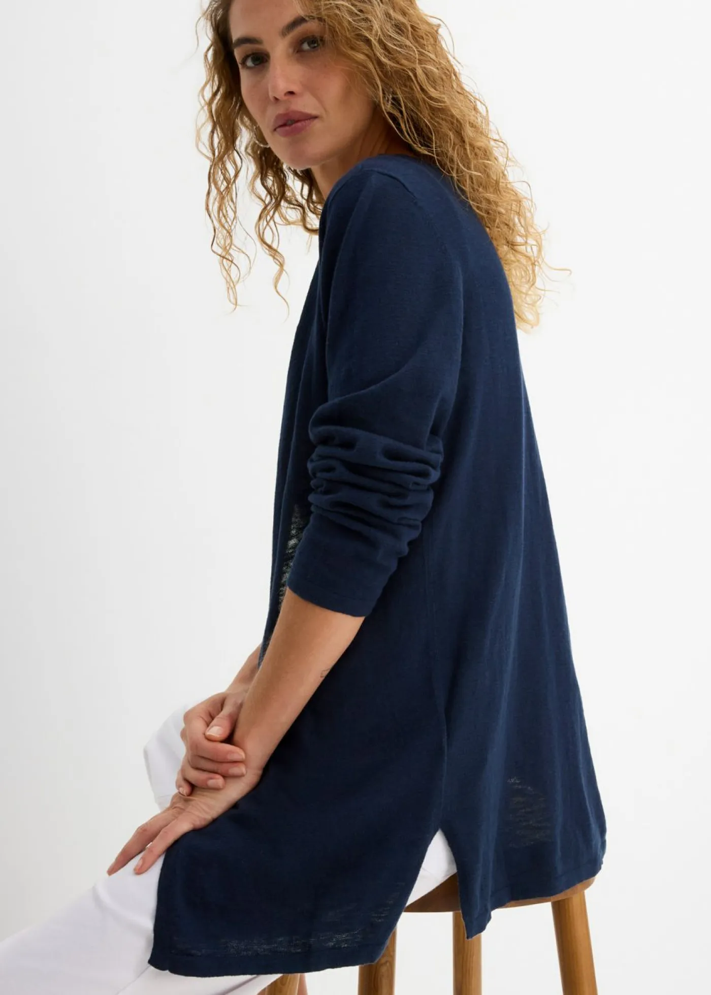 bonprix bonprix Básicos|Jerséis>Chaqueta de punto de algodón ligero y calidad superior Azul marino