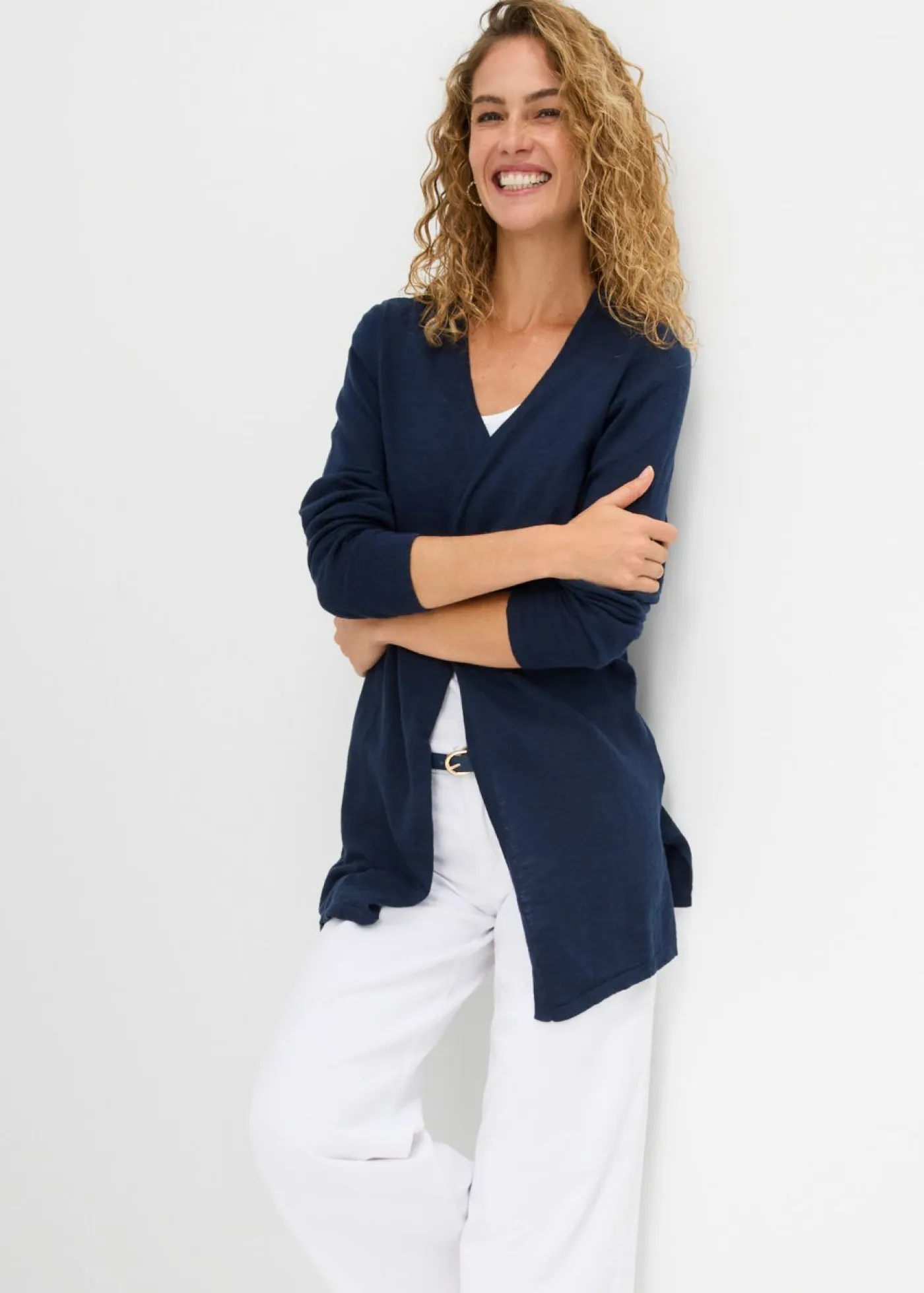 bonprix bonprix Básicos|Jerséis>Chaqueta de punto de algodón ligero y calidad superior Azul marino