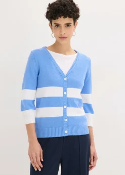 bonprix bonprix Jerséis|Ropa De Punto>Chaqueta de punto de algodón Azul provenzal-blanco de rayas
