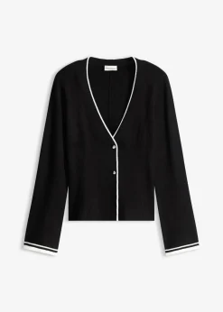bonprix bonprix Jerséis|Ropa De Punto>Chaqueta de punto de canalé de mezcla de viscosa Negro-blanco lana