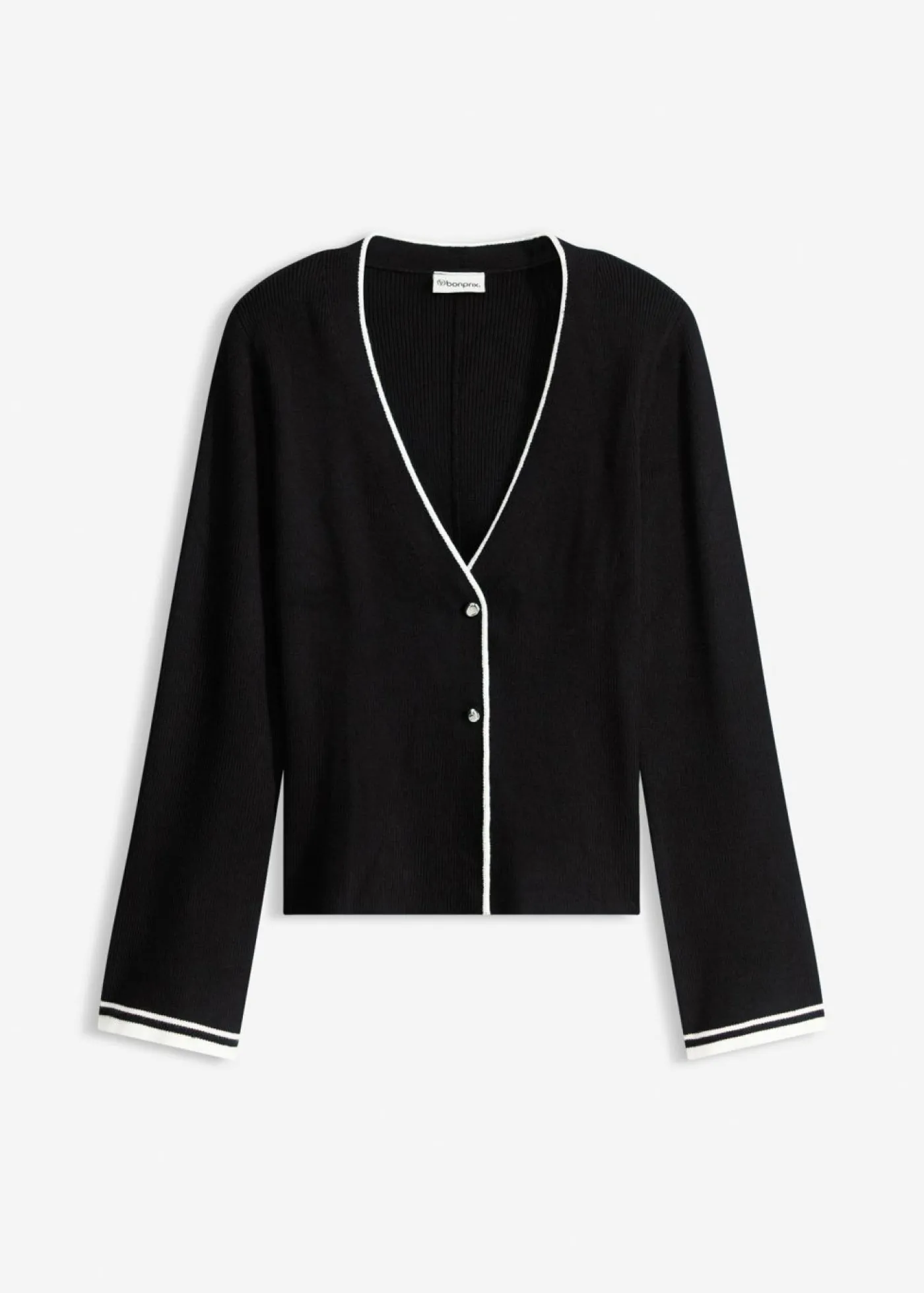 bonprix bonprix Jerséis|Ropa De Punto>Chaqueta de punto de canalé de mezcla de viscosa Negro-blanco lana