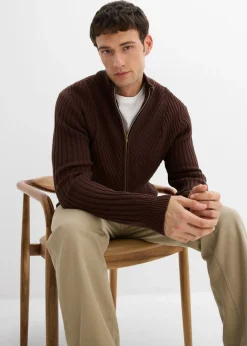 Hombre bonprix bonprix Chaqueta de punto de canalé de mezcla de algodón