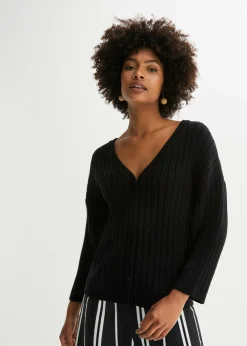 bonprix bonprix Jerséis|Ropa De Punto>Chaqueta de punto de estilo boxy Negro