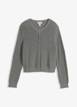 bonprix bonprix Esenciales|Jerséis>Chaqueta de punto de mezcla de lana con botones decorativos Gris jaspeado
