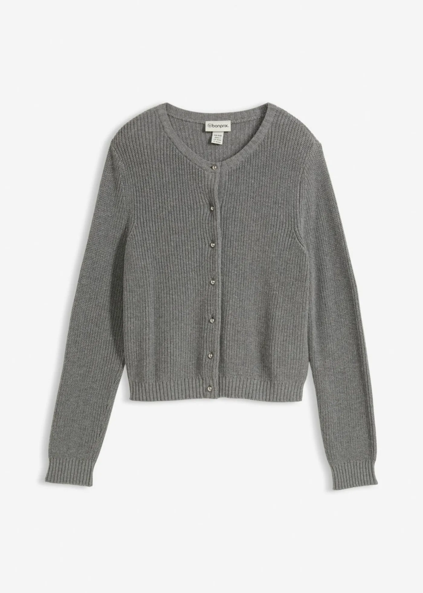 bonprix bonprix Esenciales|Jerséis>Chaqueta de punto de mezcla de lana con botones decorativos Gris jaspeado