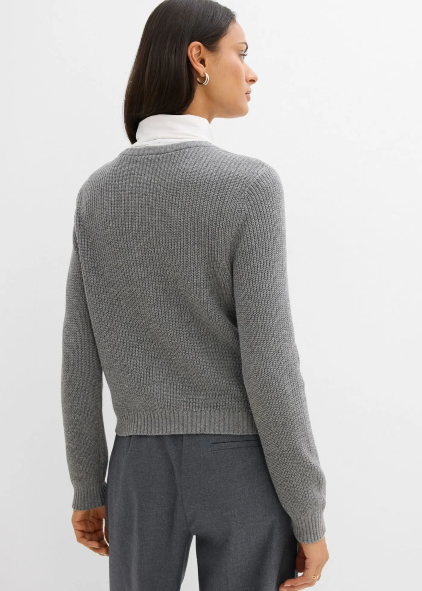 bonprix bonprix Esenciales|Jerséis>Chaqueta de punto de mezcla de lana con botones decorativos Gris jaspeado