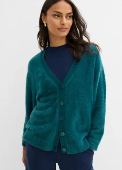 bonprix bonprix Esenciales|Jerséis>Chaqueta de punto de mezcla de viscosa Verde petróleo